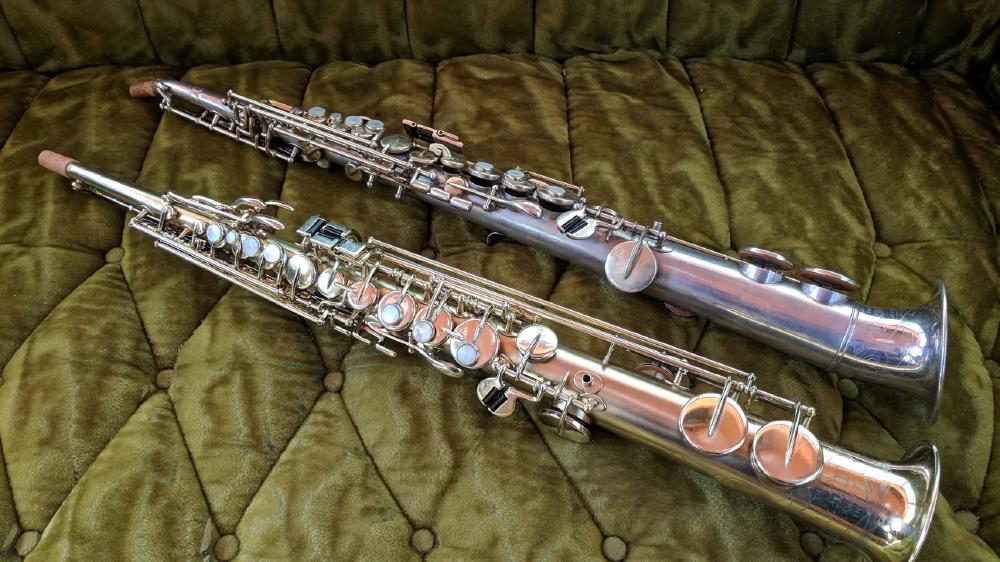 Buescher True Tone sopranos! One straight, one tipped bell.