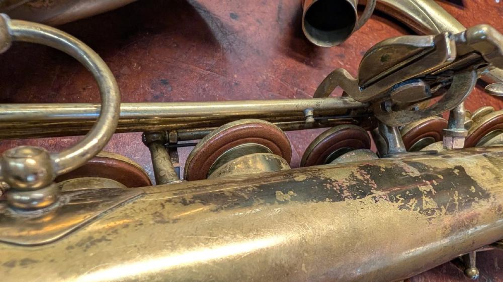 Mark VI tenor with self-made pads showing padwork.