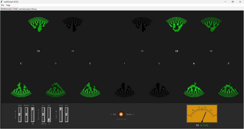 JustATuner stroboscopic tuner interface