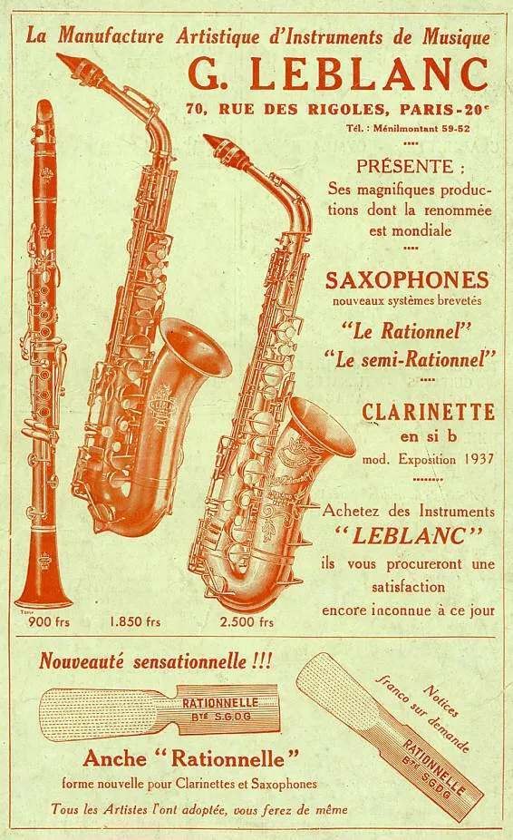 G. Leblanc advertisement, 1938, offering both “Le Rationnel” and “Le semi-Rationnel.”