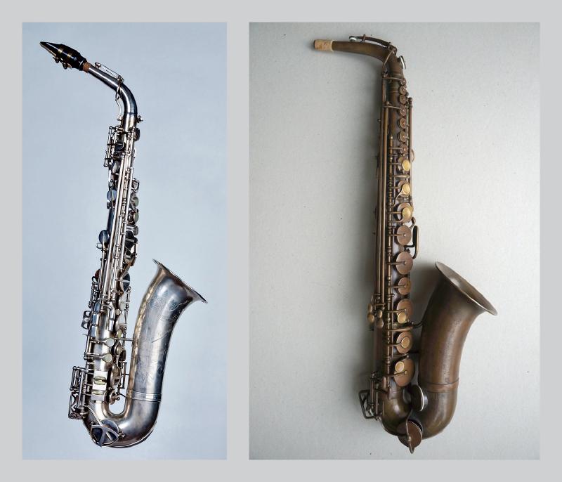 Leblanc “Le Rationnel” #1 (left) and Adolphe Sax #40842 (right).