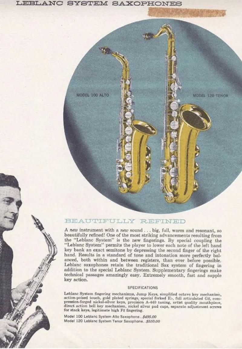 Leblanc System Saxophones catalog page.